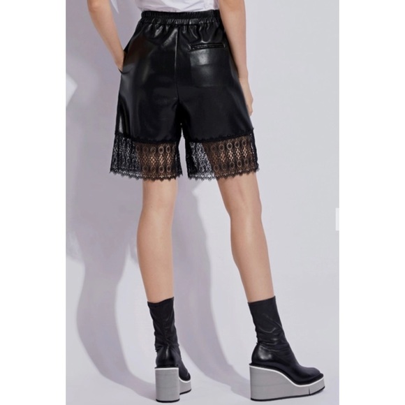 self-portrait Bermuda Faux Leather Lace Trim Shorts - Picture 5 of 10